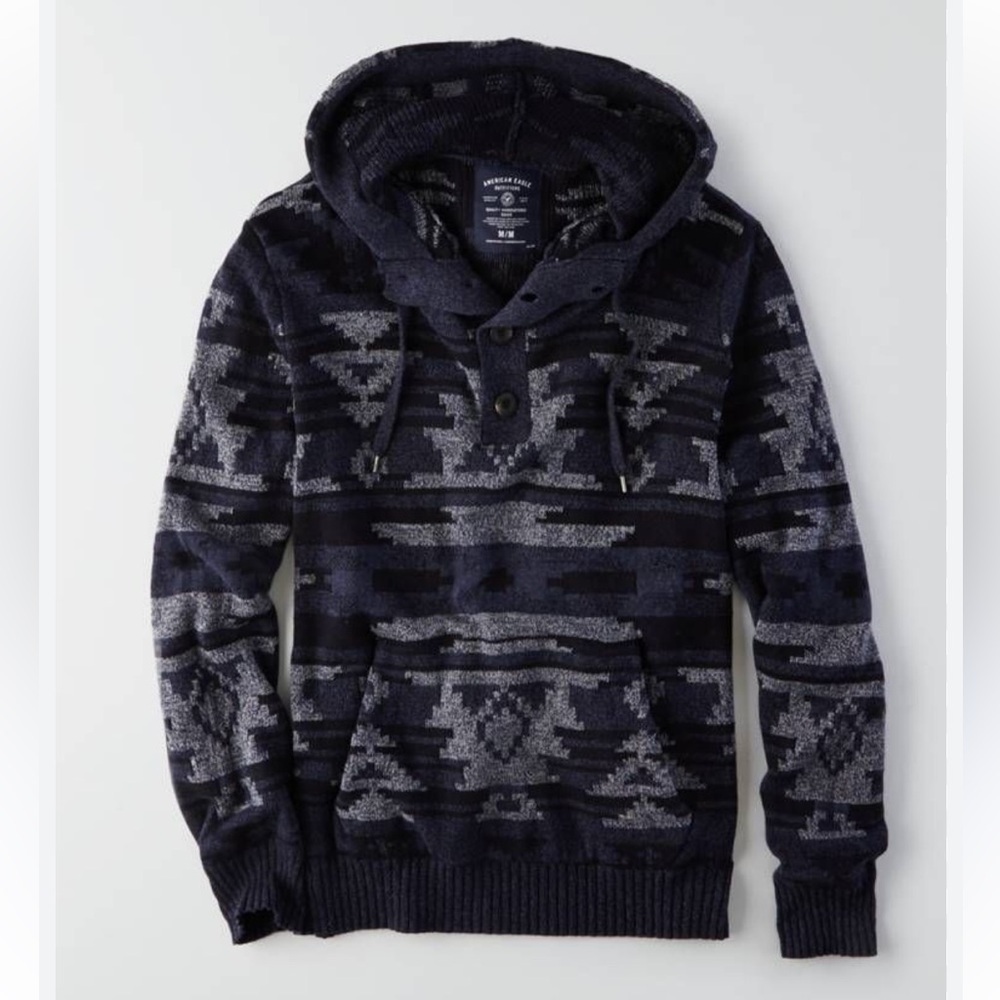 AEO Blue Aztec Hoodie Sweater